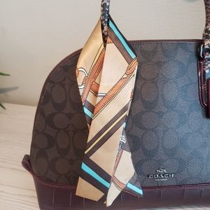 TWILLY Scarf For A Purse Bag Hair etc. BROWN YELLOW TEAL